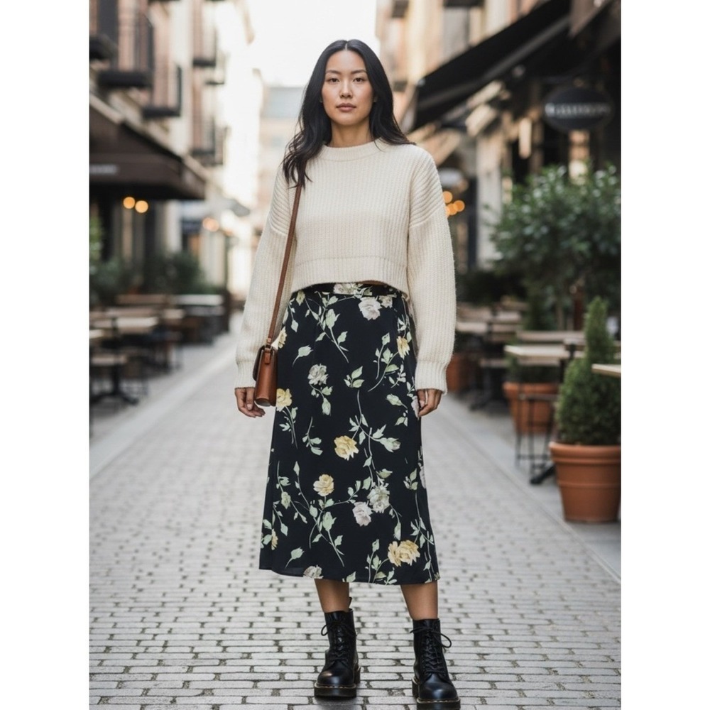 Vtg Cottagecore Savion Romantic Floral Midi Skirt Sz 12 Whimsigoth Cottagecore